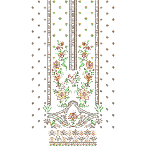 Elegant Multicolor Floral Vertical Panel Embroidery Design with Ornamental Borders