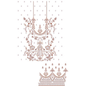Elegant Rust Floral Ornamental Neckline & Panel Embroidery Design for Designer Dresses