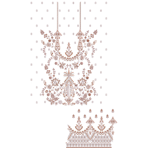 Elegant Rust Floral Ornamental Neckline & Panel Embroidery Design for Designer Dresses