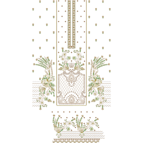 Elegant Earth-Tone Floral Vertical Panel Embroidery Design with Ornamental Details
