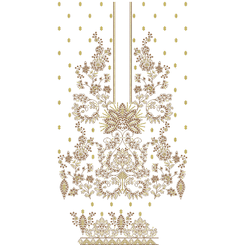 Royal Golden Floral Ornamental Panel Embroidery Design for Luxury Designer Dresses