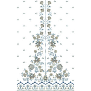 Elegant Blue & Gold Floral Vertical Panel Embroidery Design for Designer Dresses