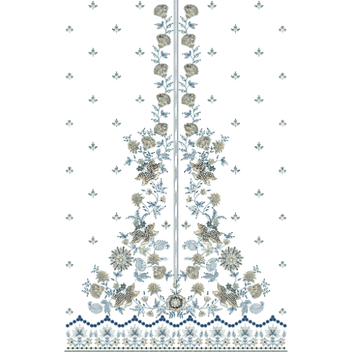 Elegant Blue & Gold Floral Vertical Panel Embroidery Design for Designer Dresses