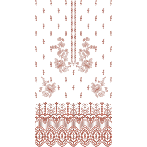 Elegant Peach Floral Vertical Panel Embroidery Design with Ornamental Border