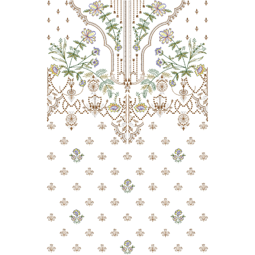 Elegant Multicolor Floral Ornamental Neckline Embroidery Design for Designer Dresses