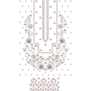 Elegant Lavender Floral Neckline & Ornamental Panel Embroidery Design for Designer Dresses