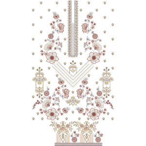 Elegant Red Floral V-Panel Embroidery Design with Ornamental Accents for Designer Dresses