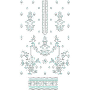 Elegant Aqua Floral Neckline & Ornamental Panel Embroidery Design for Designer Dresses