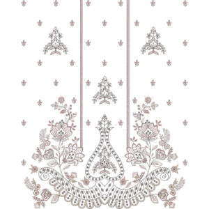 Elegant Paisley & Floral Ornamental Panel Embroidery Design for Designer Dresses
