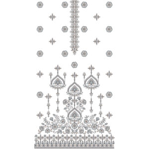 Elegant Silver-Grey Ornamental Floral Panel Embroidery Design for Designer Dresses