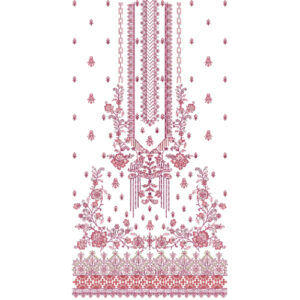Elegant Rose Pink Floral Vertical Panel Embroidery Design with Ornamental Borders