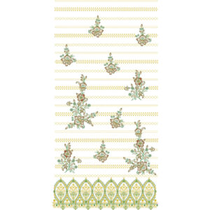Elegant Floral Stripe Panel Embroidery Design with Ornamental Border for Designer Dresses