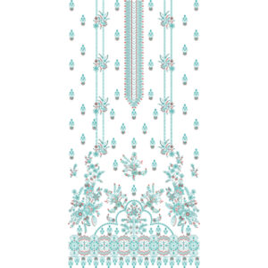 Elegant Aqua Floral Vertical Panel Embroidery Design with Ornamental Borders