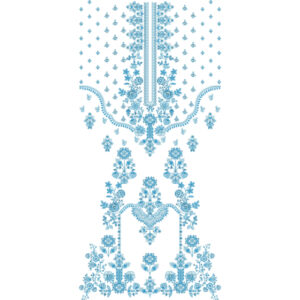 Elegant Sky Blue Floral Neckline & Ornamental Panel Embroidery Design for Designer Dresses