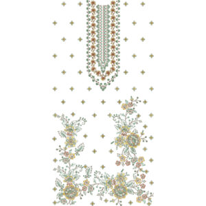 Elegant Multicolor Floral Neckline & Ornamental Panel Embroidery Design for Designer Dresses