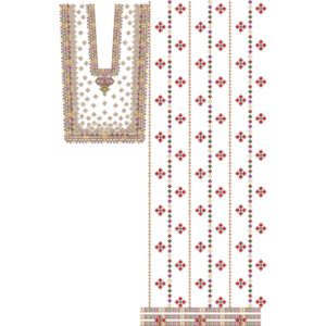 Traditional Multicolor Geometric Neckline & Vertical Panel Embroidery Design for Designer Dresses