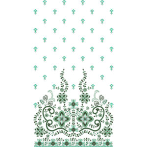 Elegant Green Floral Ornamental Panel Embroidery Design with Scattered Motifs