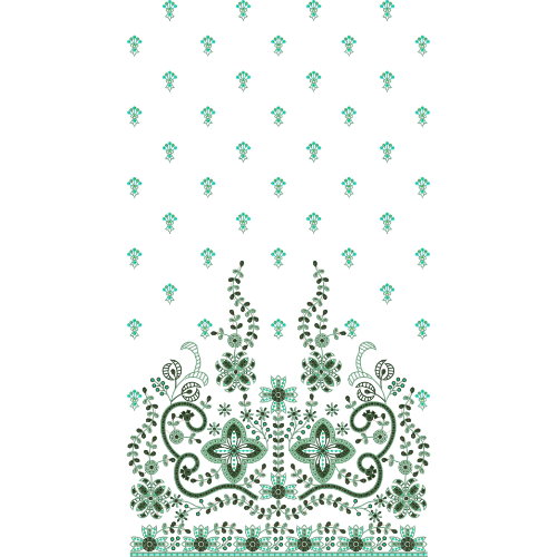 Elegant Green Floral Ornamental Panel Embroidery Design with Scattered Motifs