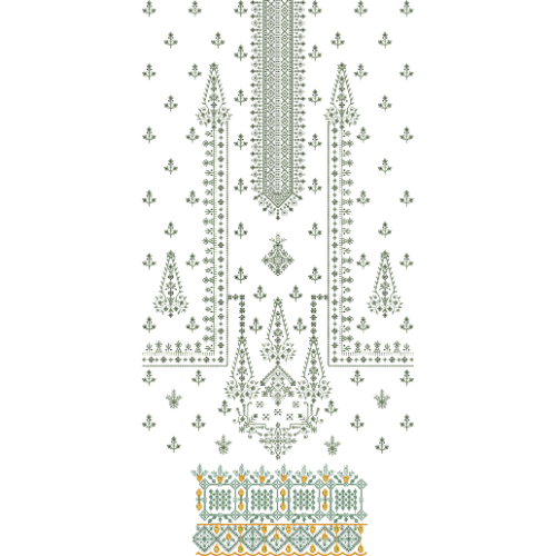 Elegant Olive Green Geometric & Floral Panel Embroidery Design for Designer Dresses
