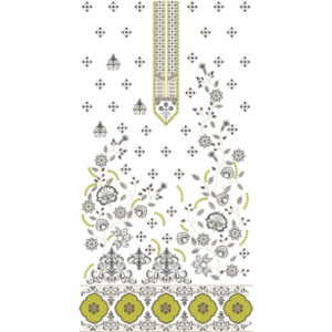 Elegant Monochrome Floral & Olive Ornamental Panel Embroidery Design for Designer Dresses