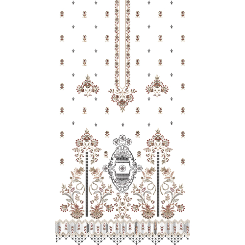 Elegant Monochrome Floral & Ornamental Panel Embroidery Design for Designer Dresses