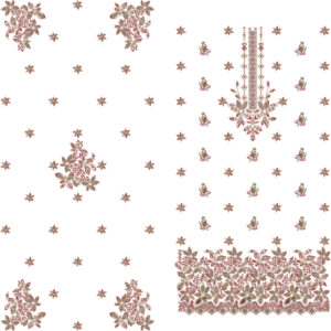 Elegant Floral Scattered & Ornamental Border Embroidery Design for Designer Dresses