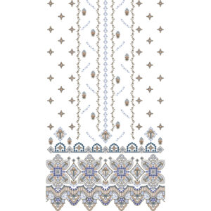 Elegant Blue & Beige Geometric Floral Panel Embroidery Design for Designer Dresses