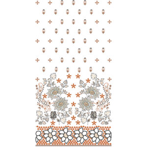 Elegant Orange Floral Scattered Panel Embroidery Design with Decorative Border