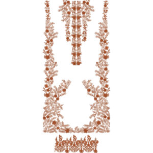 Elegant Rust Floral Heavy Panel Embroidery Design with Ornamental Borders