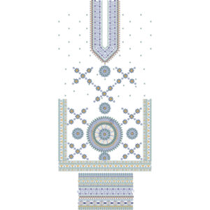 Elegant Blue Geometric Mandala Panel Embroidery Design with Ornamental Borders