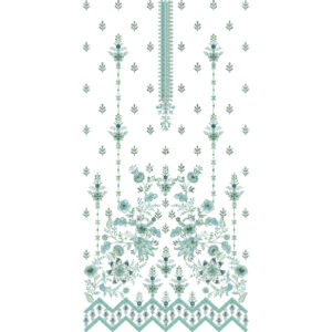 Elegant Teal Floral Vertical Panel Embroidery Design with Decorative Border