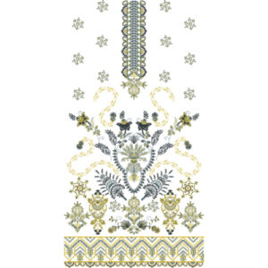 Elegant Gold & Grey Floral Ornamental Panel Embroidery Design for Designer Dresses