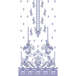 Royal Blue Ornamental Floral Panel Embroidery Design with Intricate Border
