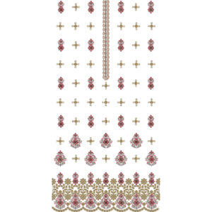 Elegant Red & Gold Floral Scattered Embroidery Design with Ornamental Border