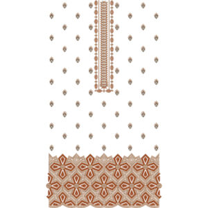 Elegant Rust Geometric Scattered Embroidery Design with Bold Ornamental Border