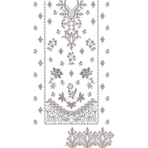Elegant Monochrome Floral Ornamental Panel Embroidery Design with Decorative Border