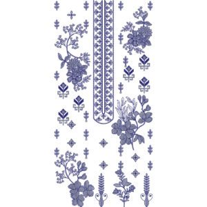 Minimal Floral Panel Neckline Embroidery Design with Delicate Botanical and Folk Motifs
