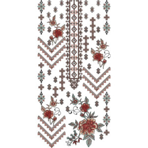 Ethnic Geometric Floral Panel Neckline Embroidery Design with Traditional Chevron Motifs