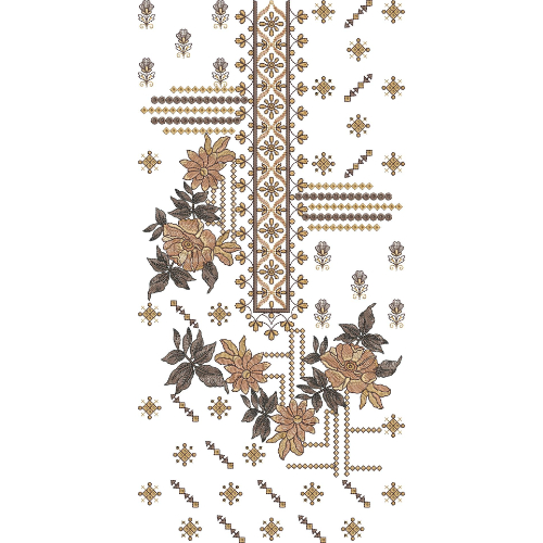 Elegant Floral Asymmetrical Panel Neckline Embroidery Design with Ethnic Geometric Accents