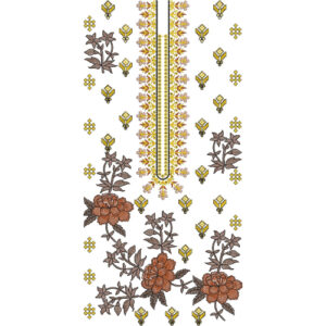 Elegant Floral Vertical Panel Neckline Embroidery Design with Delicate Ethnic Motifs