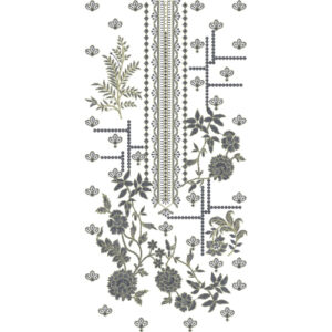 Elegant Asymmetrical Botanical Panel Neckline Embroidery Design with Delicate Folk Motifs