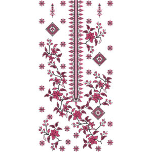 Delicate Floral Vertical Panel Neckline Embroidery Design with Scattered Folk Motifs