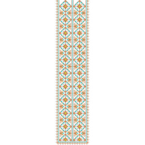 Multicolor Geometric Panel Neckline Embroidery with Traditional Lattice Pattern