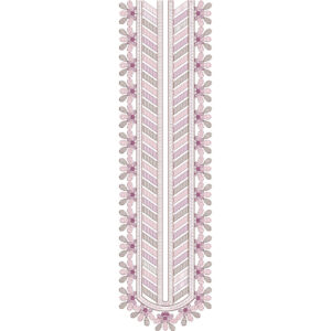 Soft Pink Leafy Panel Neckline Embroidery with Elegant Linear Chevron Design