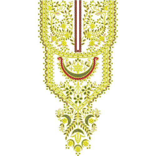 Royal Yellow Floral Neckline Embroidery with Ornamental Mughal Panel and Drop Design