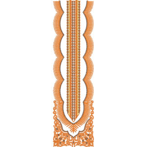 Vibrant Orange Scalloped Panel Neckline Embroidery with Ornamental Base Design