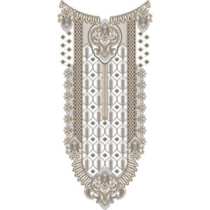 Elegant Beige Ornamental Panel Neckline Embroidery with Leaf Motif Lattice Design