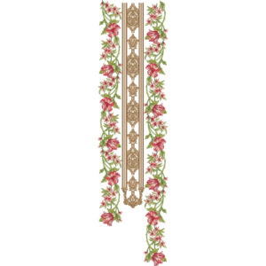 Elegant Rose Vine Panel Neckline Embroidery with Ornamental Gold Center Strip