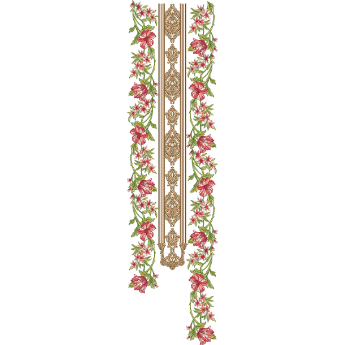 Elegant Rose Vine Panel Neckline Embroidery with Ornamental Gold Center Strip