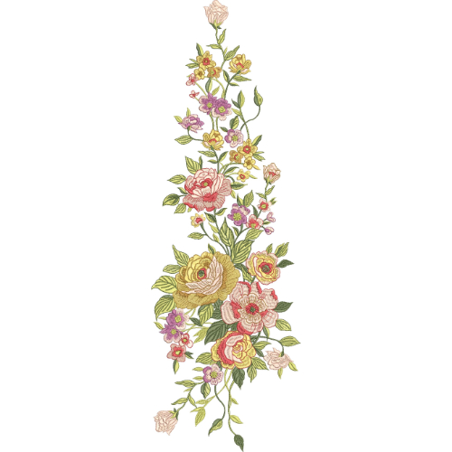 Elegant Multicolor Floral Neckline Embroidery with Cascading Botanical Arrangement